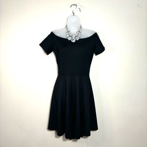 Sarin Mathews Black Off Shoulder Swing Dress A-Line High Low Skirt 50s Inspired